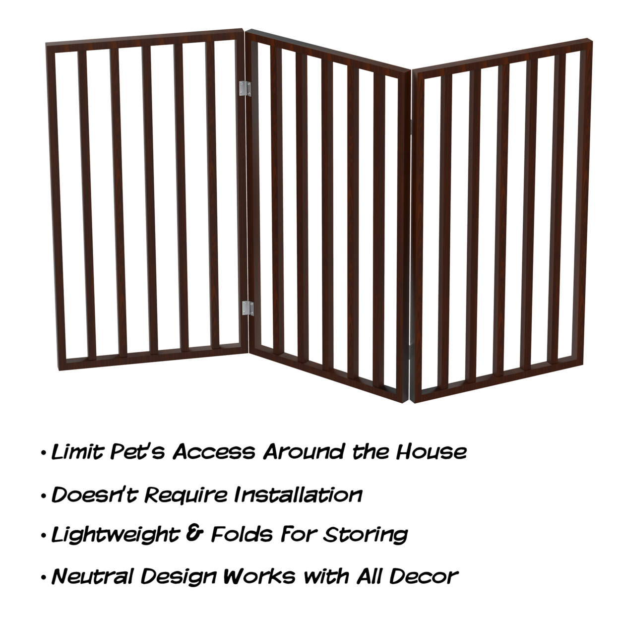 Wooden Pet Gate- Tall Freestanding 3-Panel Indoor Barrier Fence, Lightweight And Foldable For Dogs, Puppies, Pets- 54 X32 (Dark Brown)