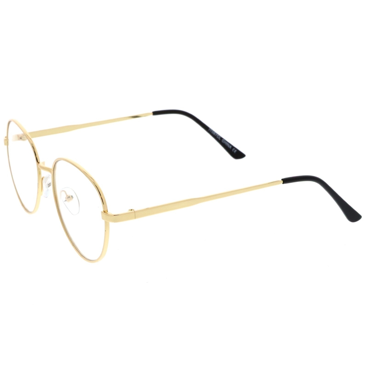 Classic Metal Frame Slim Temple Clear Lens Round Eyeglasses 53mm - Gold / Clear