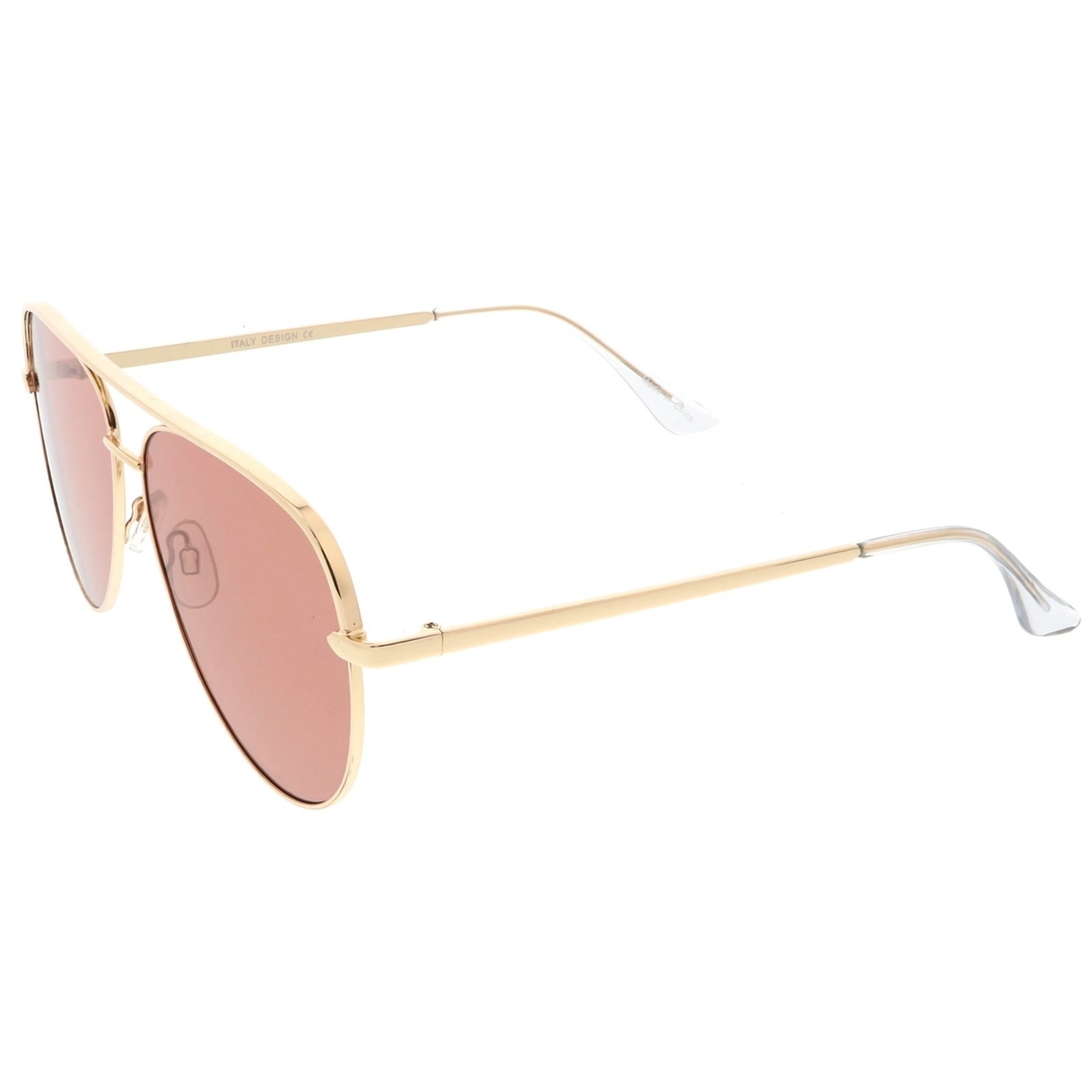 Premium Oversize Metal Aviator Sunglasses With Colored Flat Lens And Crossbar 60mm - Gold / Rose