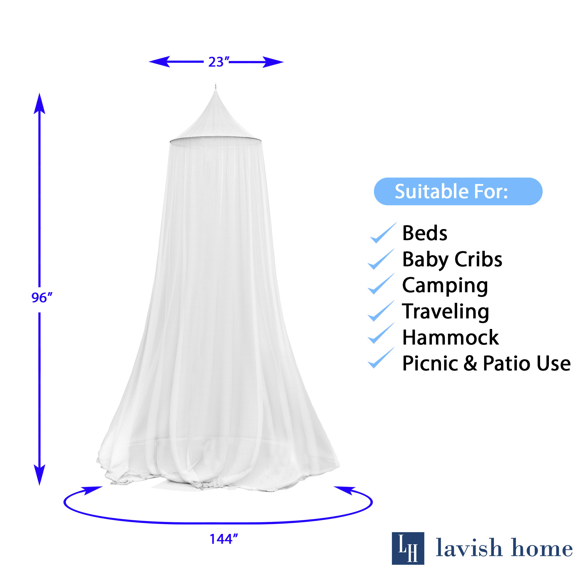 Large Mosquito Net Hangs From Ring For Bed Patios Picnics Camping Or Decoration