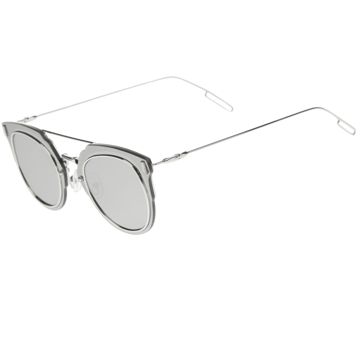 Modern Ultra Slim Wire Frame Mirrored Flat Lens Pantos Sunglasses 58mm - Gunmetal / Purple Mirror