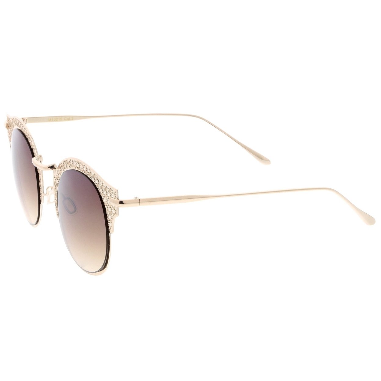 Women's Open Metal Cutout Slim Arm Round Flat Lens Half Frame Sunglasses 50mm - Shiny Gold / Smoke