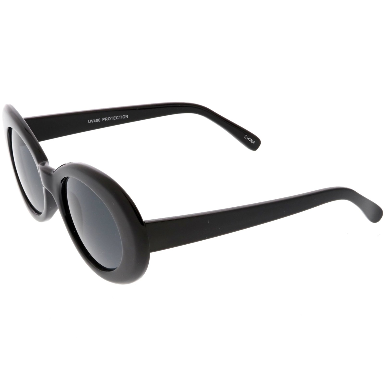Large Retro Mod Oval Sunglasses Thick Frame Wide Arms Neutral Colored Lens 53mm - Black / Smoke