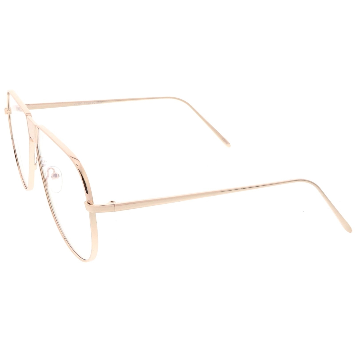 Oversize Full Metal Flat Top Aviator Glasses Clear Flat Lens 60mm - Gold / Clear