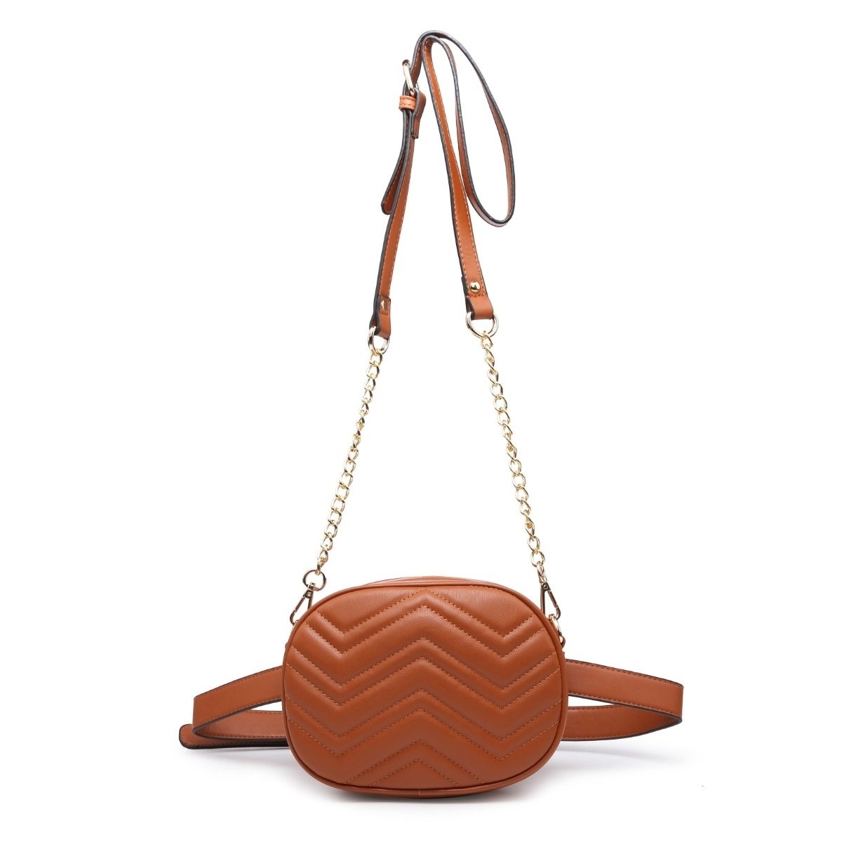 MKF Collection Convertible Chevron Quilt Crossbody To Belt Handbag In Multiple Colors By Mia K. - Brown