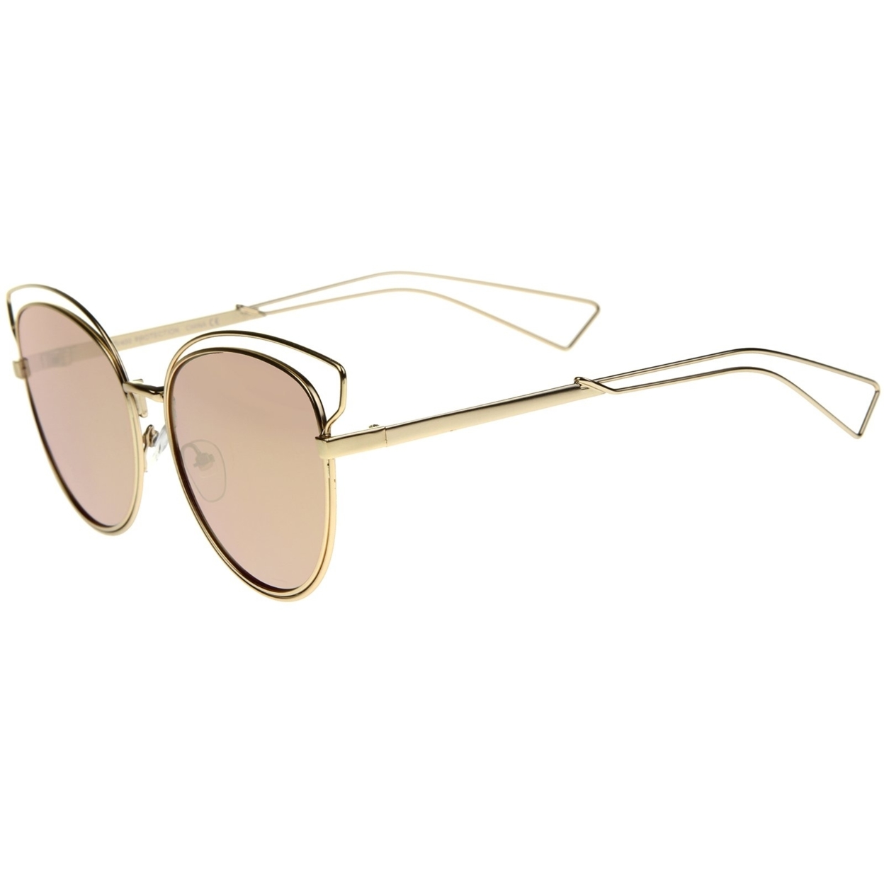 Womens Fashion Open Metal Frame Mirrored Lens Cat Eye Sunglasses 55mm - Gold / Gold Mirror