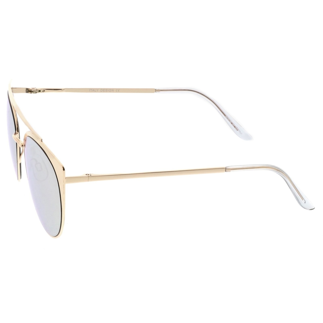 Premium Oversize Metal Cat Eye Sunglasses With Crossbar And Colored Mirror Flat Lens 58mm - Gold / Orange Mirror