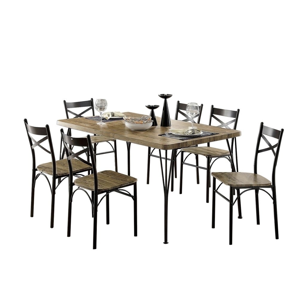 Saltoro Sherpi 7-Piece Wooden Dining Table Set In Gray and Weathered Brown