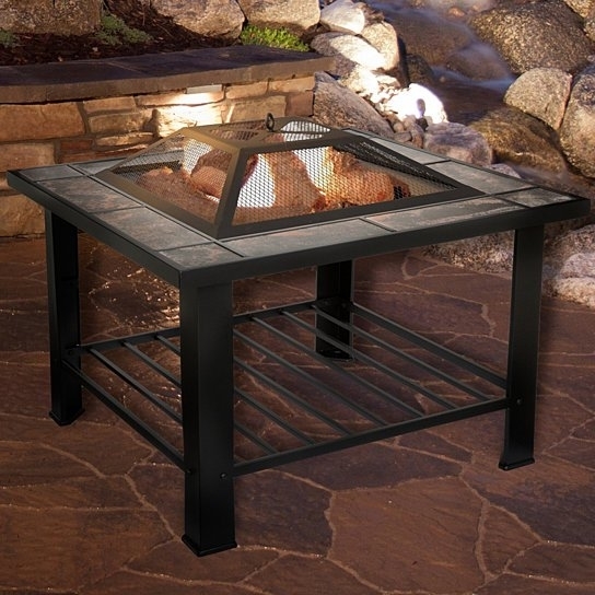 Pure Garden 30 Inch Square Fire Pit And Table With Cover - Black