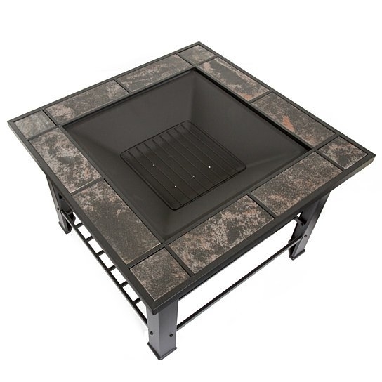 Pure Garden 30 Inch Square Fire Pit And Table With Cover - Black