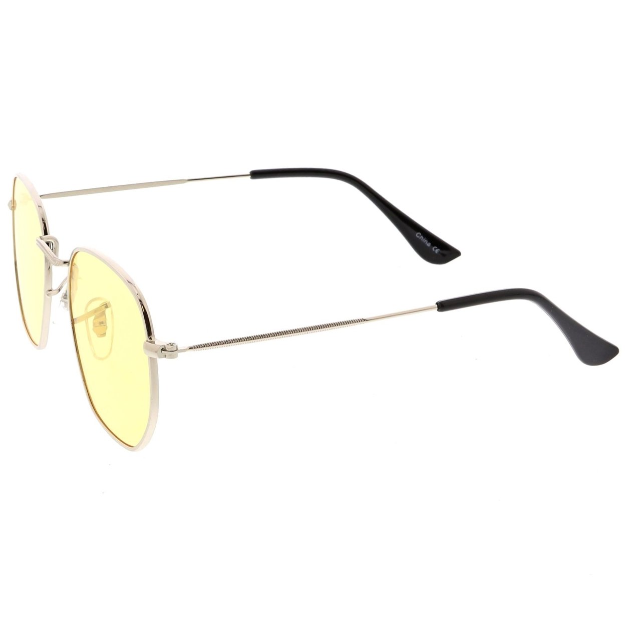 Modern Geometric Hexagonal Sunglasses Metal Slim Arms Colored Tinted Flat Lens 51mm - Silver / Clear