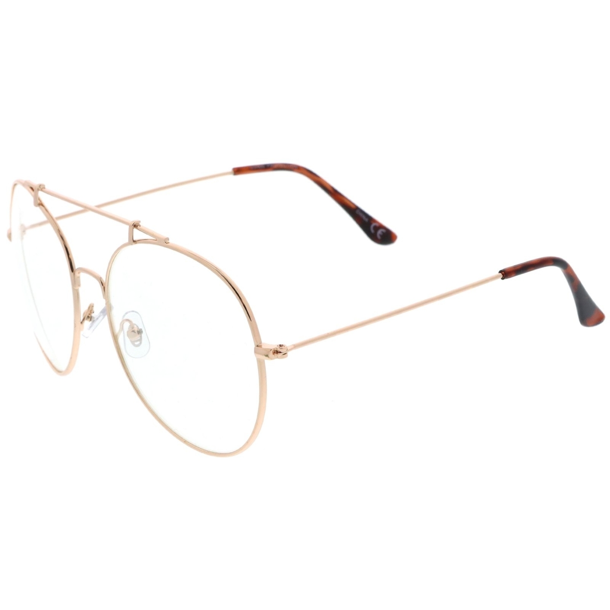 Classic Oversize Metal Frame Slim Temple Crossbar Clear Lens Round Eyeglasses 59mm - Gold / Clear