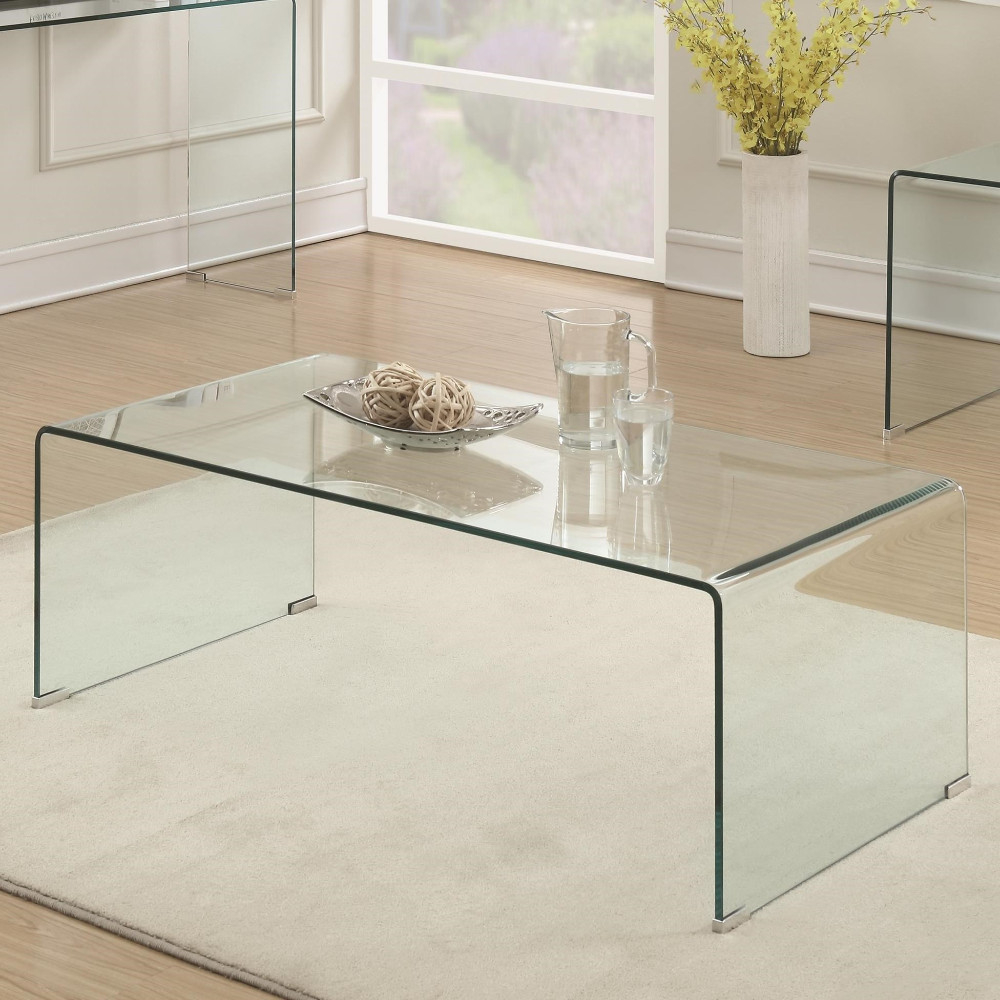 Contemporary Style Minimal Clear Glass Coffee Table, Clear- Saltoro Sherpi