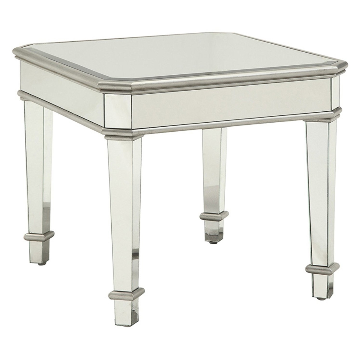 Mirrored Transitional Style Wooden End Table With Beveled Edges, Silver- Saltoro Sherpi