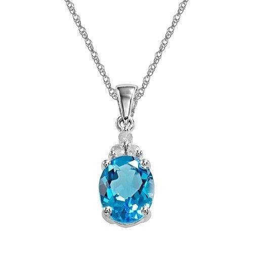 Sterling Silver Semi-Precious Blue Topaz Diamond Accent Drop Pendant Necklace Jewelry For Women