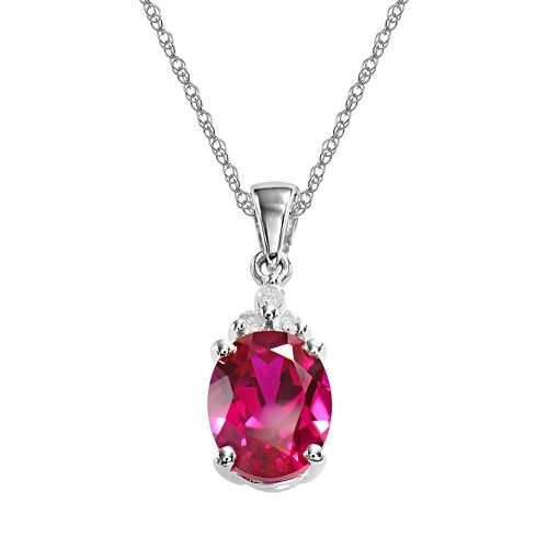 Sterling Silver Semi-Precious Red Ruby Diamond Accent Drop Pendant Necklace Jewelry For Women