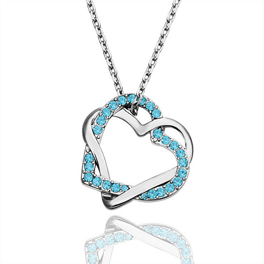 18K White Gold Plated Light Blue Double Hearts Necklace