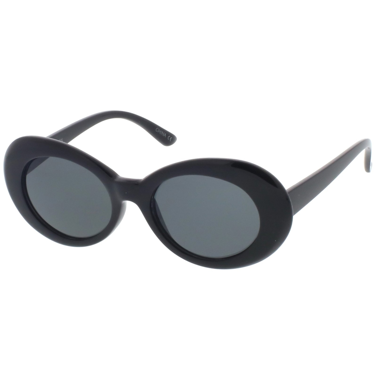 Retro Oval Sunglasses With Tapered Arms Neutral Colored Round Lens 51mm - Red / Smoke