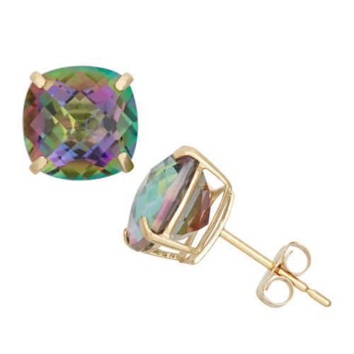 CZ Stud Earring 18K Gold Plated Square Cut Rainbow Colorful Cubic Zirconia Earrings