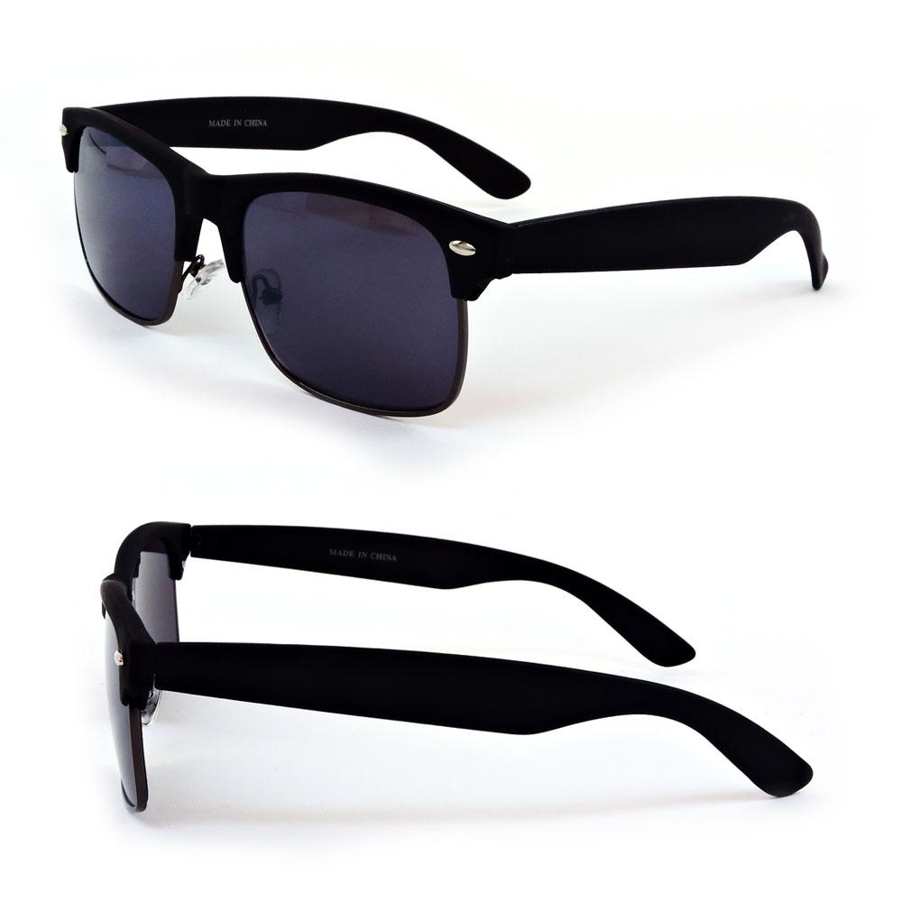 Retro Style Large Rectangle Frame Man Or Women's Sunglasses - Black Frost