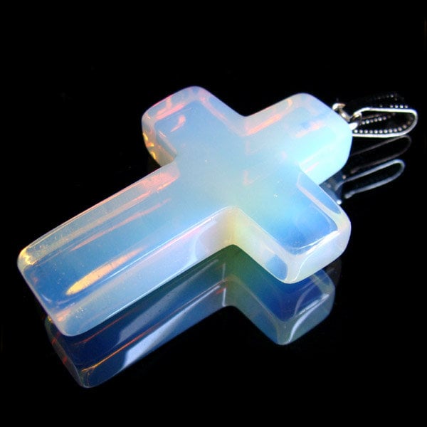 Lab Created Opal Light Cross Pendant Necklace Opalite Cross Necklace