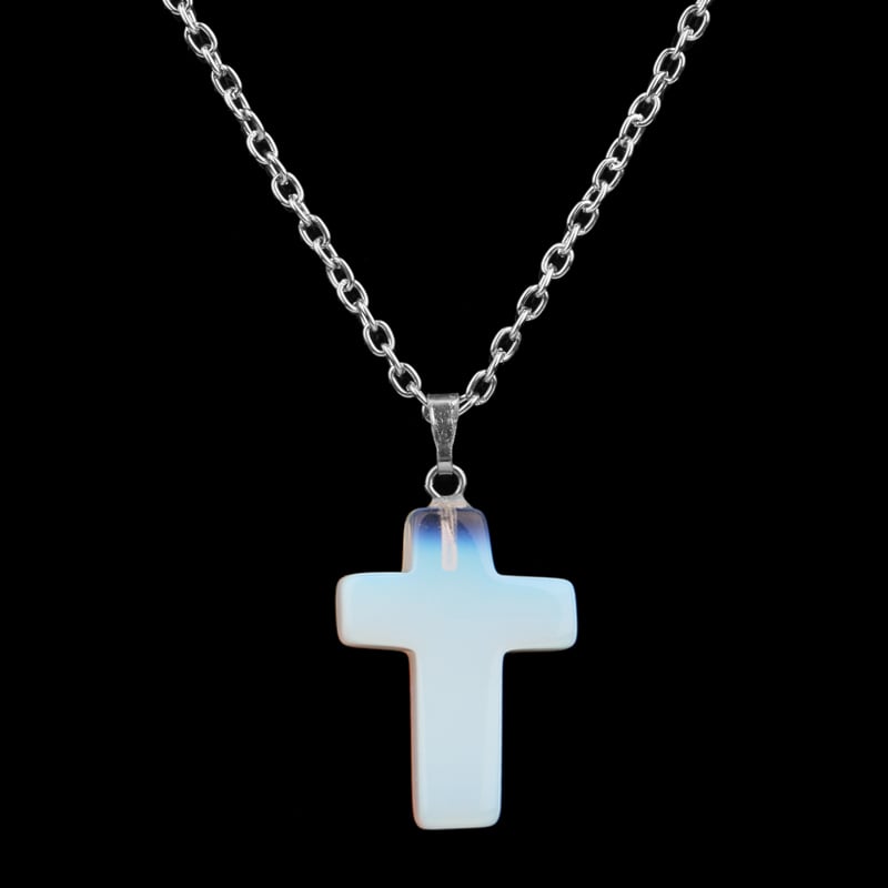 Lab Created Opal Light Cross Pendant Necklace Opalite Cross Necklace