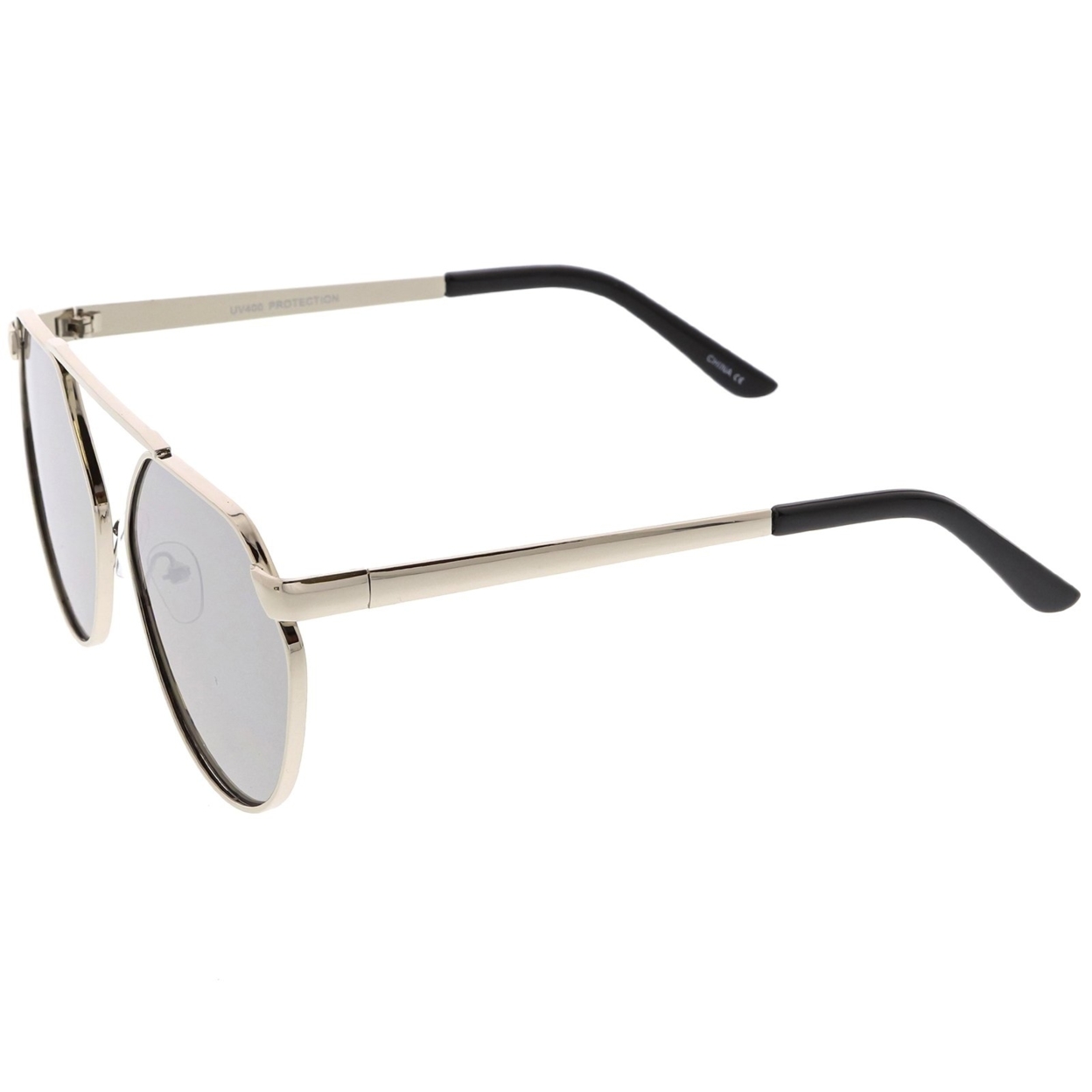 Oversize Geometric Metal Aviator Sunglasses With Mirrored Flat Lens 60mm - Black / Magenta Mirror