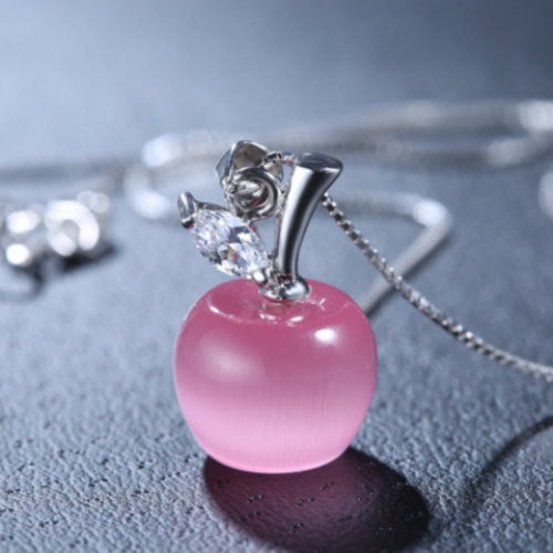 Opal Apple Dangle Necklace Opal Apple Necklace - Pink