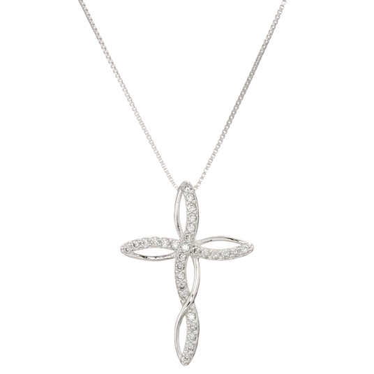 White Gold Plated Sterling Silver Infinity Cross Necklace