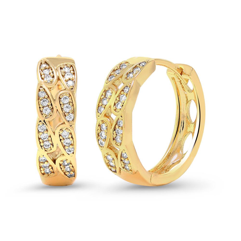 18kt Yellow Gold Cubic Zirconia Huggie Earrings - Style 1
