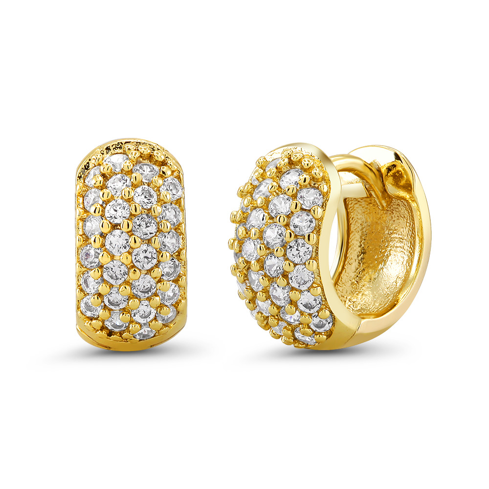 18kt Yellow Gold Cubic Zirconia Huggie Earrings - Style 8