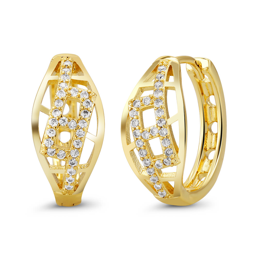 18kt Yellow Gold Cubic Zirconia Huggie Earrings - Style 9
