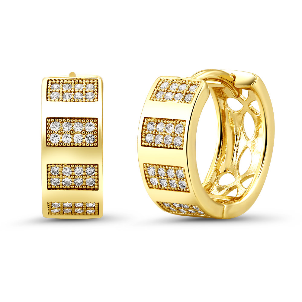 18kt Yellow Gold Cubic Zirconia Huggie Earrings - Style 10
