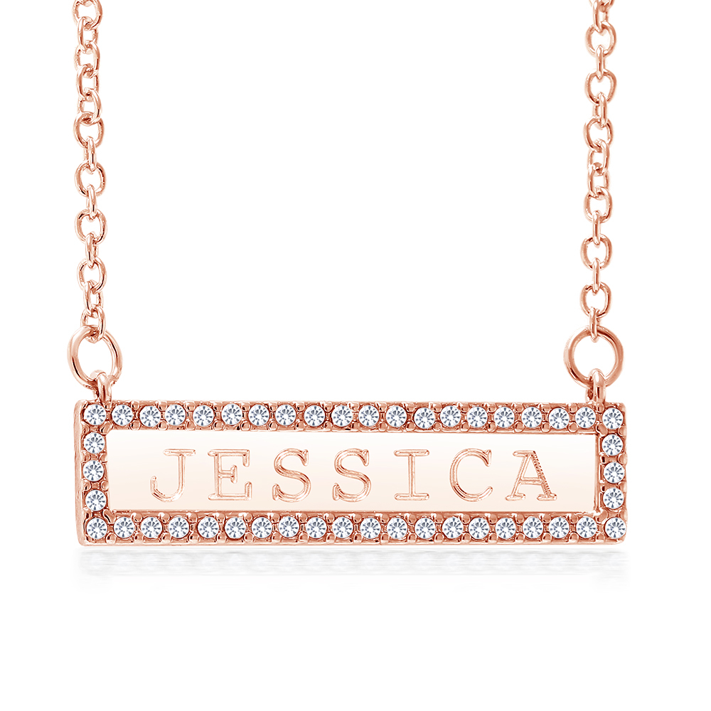 Personalized Cubic Zirconia Bar Drop Necklace - Rose