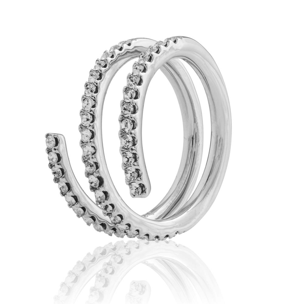 18k White Gold Plated Luxury Coiled Ring Designed With Sparkling Crystals By Matashi Size 7