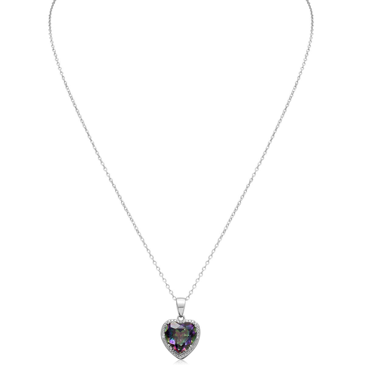 18K White Gold Plated Multi Color Mystic Topaz Heart Pendant Necklace