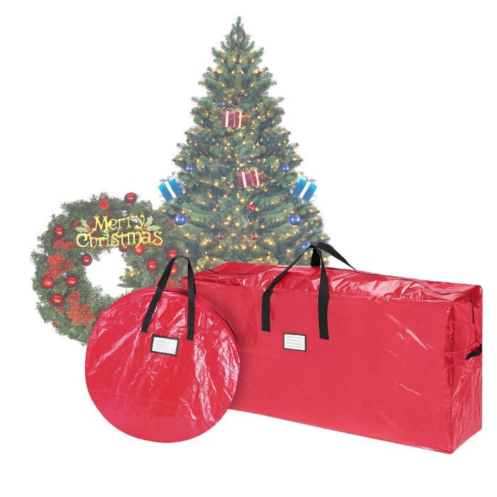 Red Durable 9 Ft Christmas Tree Storage Bag & 30 Inch Wreath Bag Combo Pack