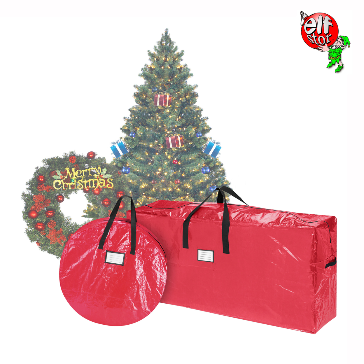 Red Durable 9 Ft Christmas Tree Storage Bag & 30 Inch Wreath Bag Combo Pack