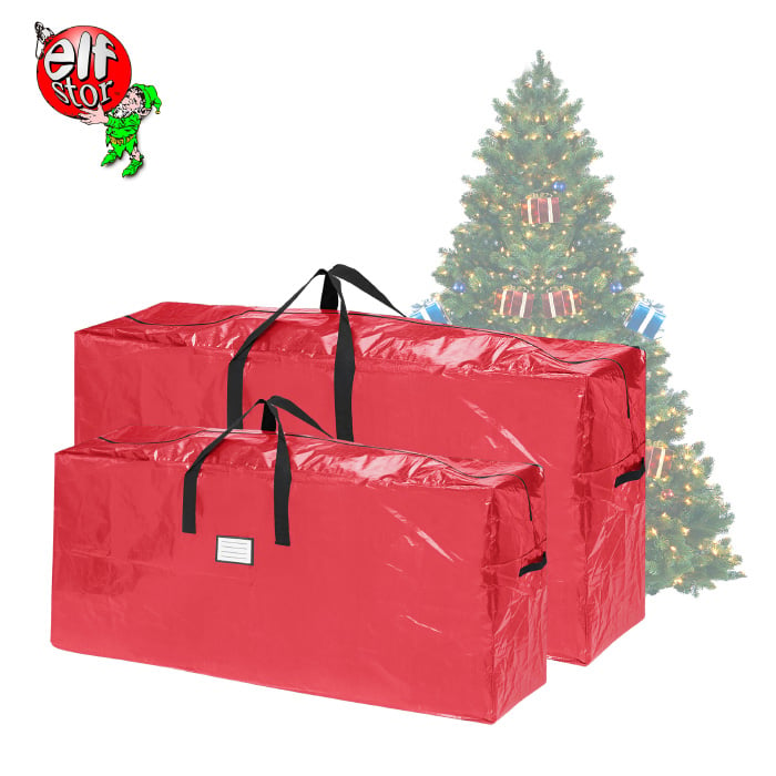 Elf Stor Red Christmas Tree Bag Holiday Set For Two 7.5 To 9 Ft Trees 2 Bags