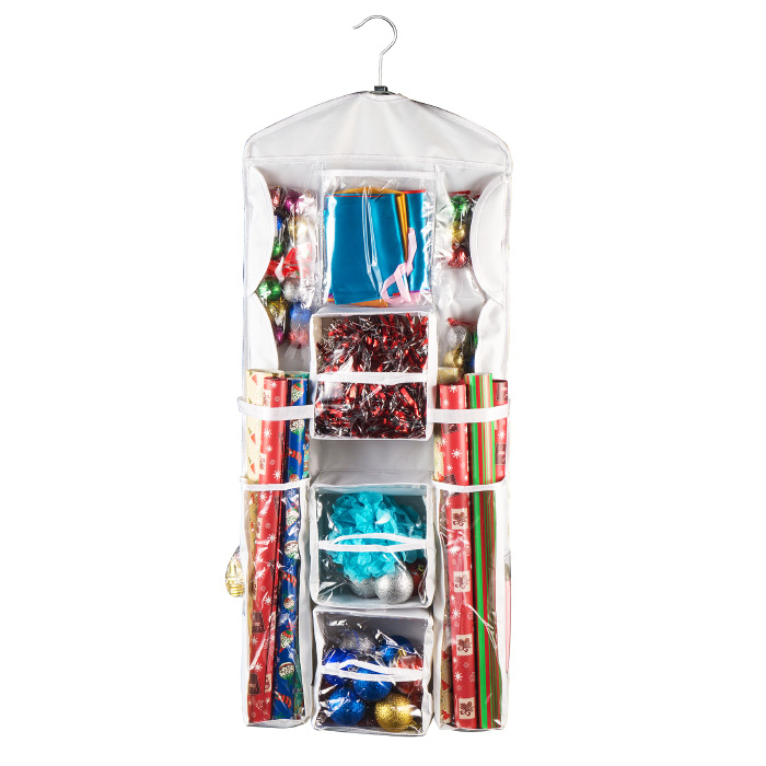 Double Sided Deluxe Hanging Gift Wrap Station Bag Organizer For Closet Or Home