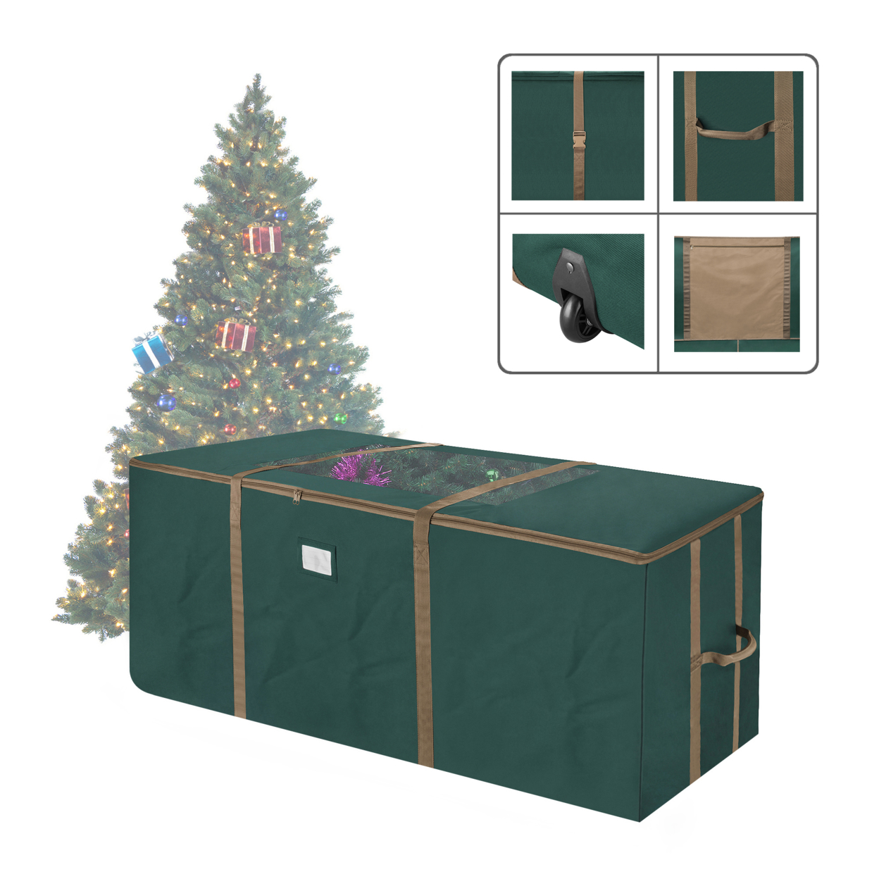 XLarge Christmas Tree Storage Wheeled Box W Window Fits 12 Ft Tree Heavy Duty - GREEN