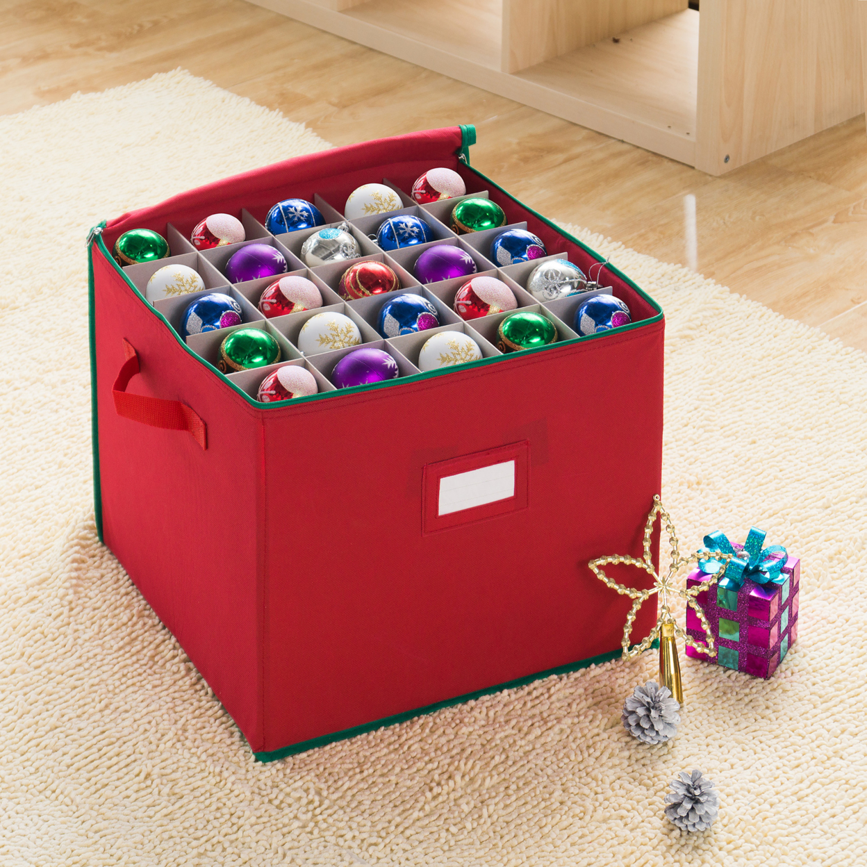 Tiny Tim Totes Christmas Ornament Storage Chest Holds 75 Balls W/Dividers Red