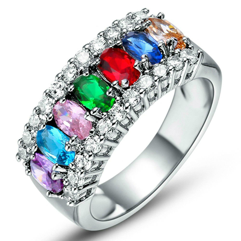 Rhodium Plated 2ct TGW Princess Oval-cut Emerald And Cubic Zirconia Ring - Multi-Color, Size 8