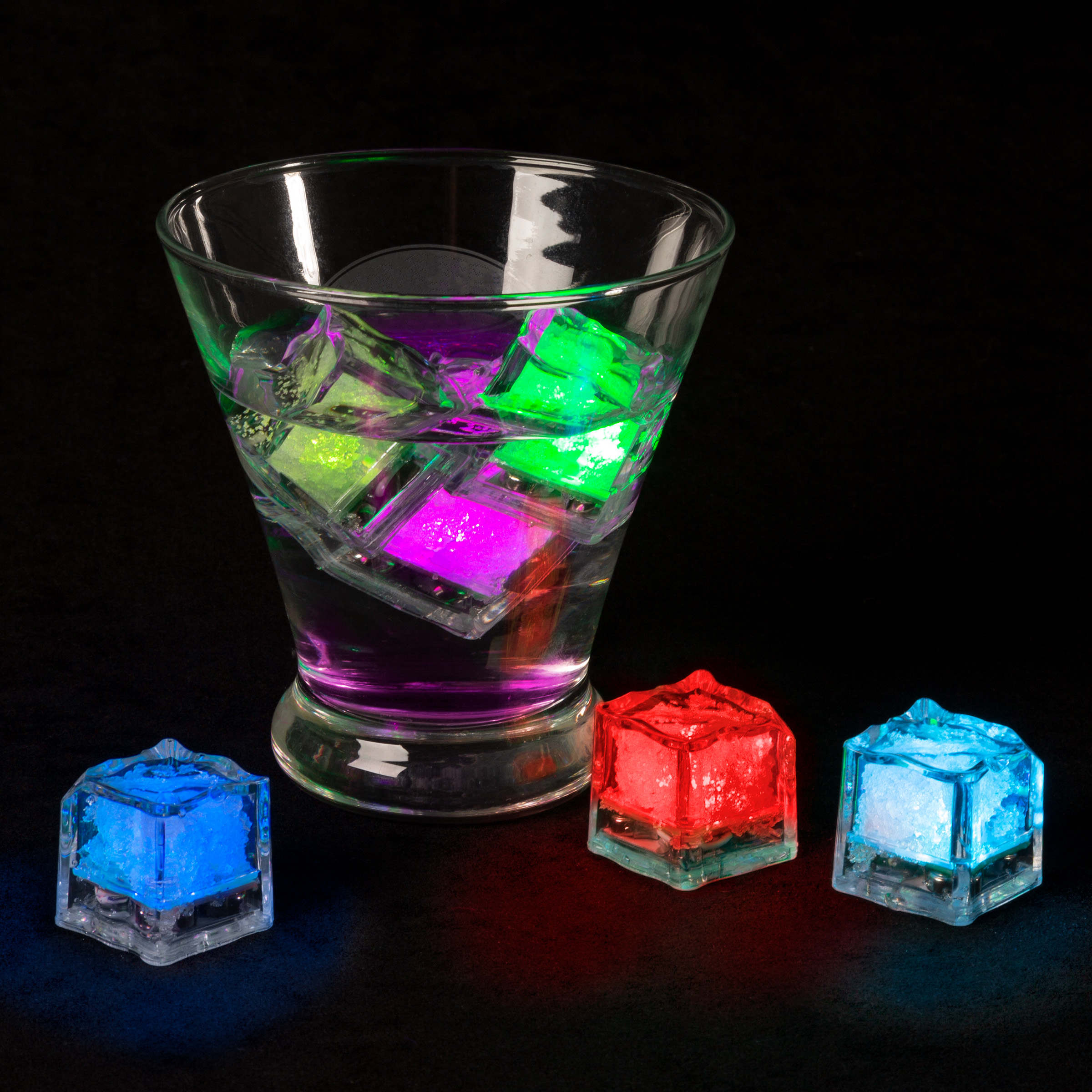 12 LED Waterproof Ice Cube Shaped Lights Drinks Wine Light Up Water Activated