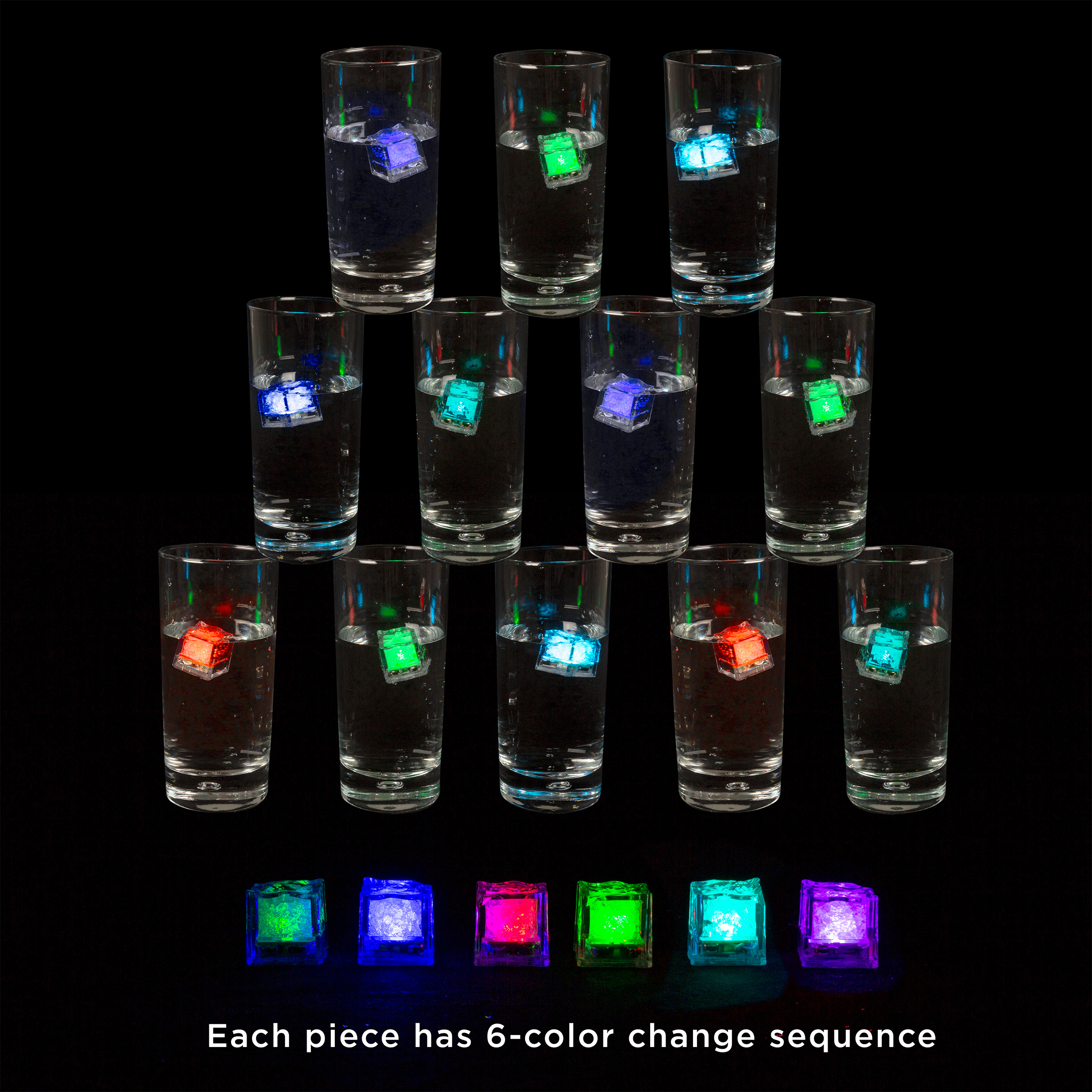 12 LED Waterproof Ice Cube Shaped Lights Drinks Wine Light Up Water Activated