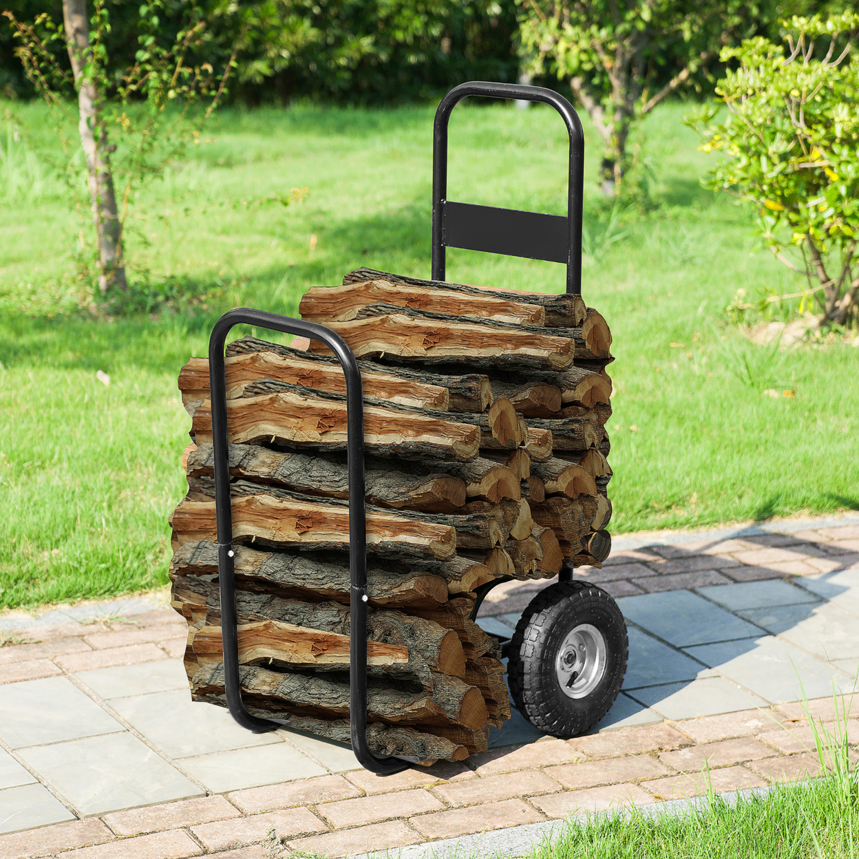 Steel Firewood Log Cart Wood Mover Heavy Duty Hauler Rack On Wheels Dolly