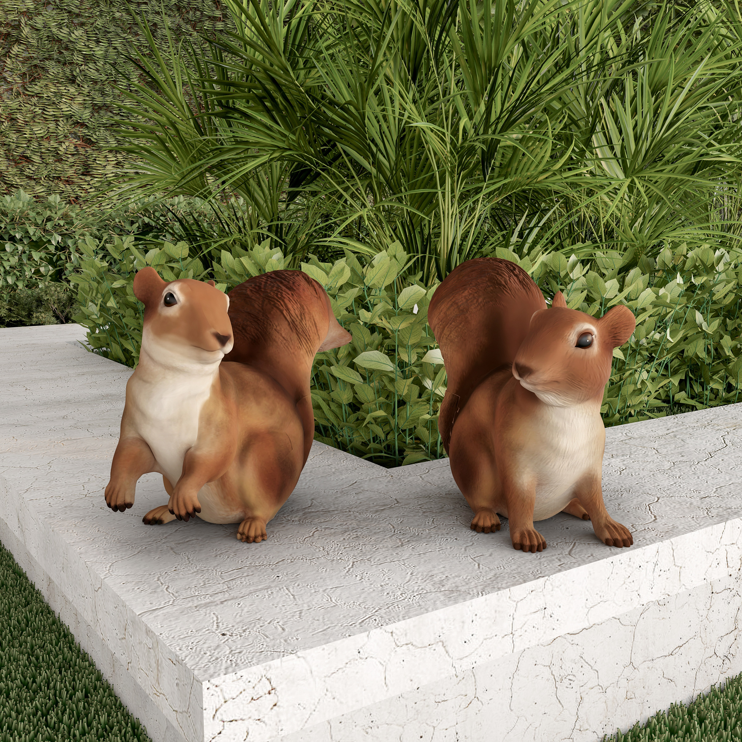 2 Squirrel Statues Resin Animal Figurines For Garden Flower Bed Outdoor Lawn