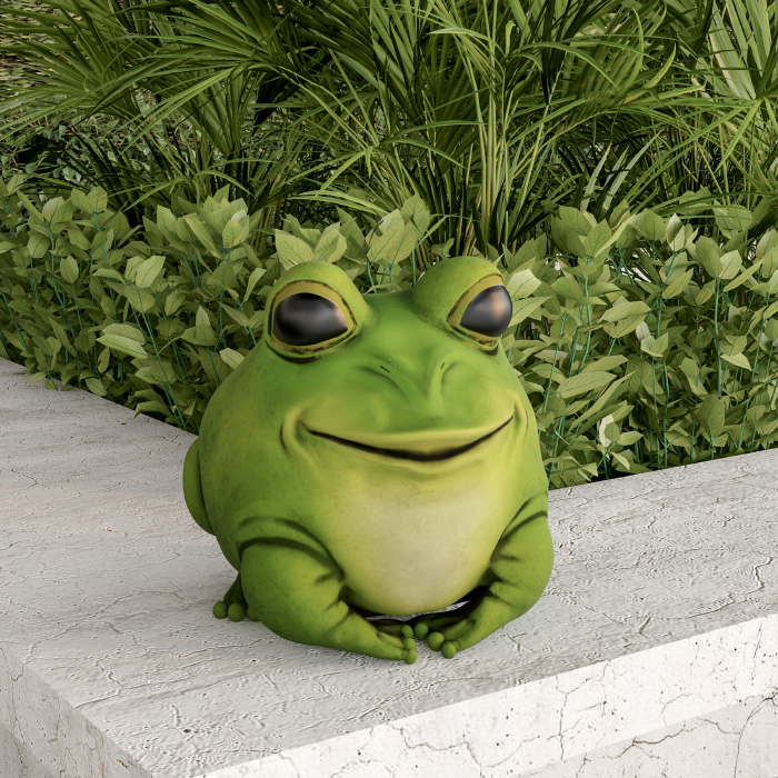 Cute Fat Frog Big Eyes Garden Flower Bed Decor Bright Green Bullfrog With Smile