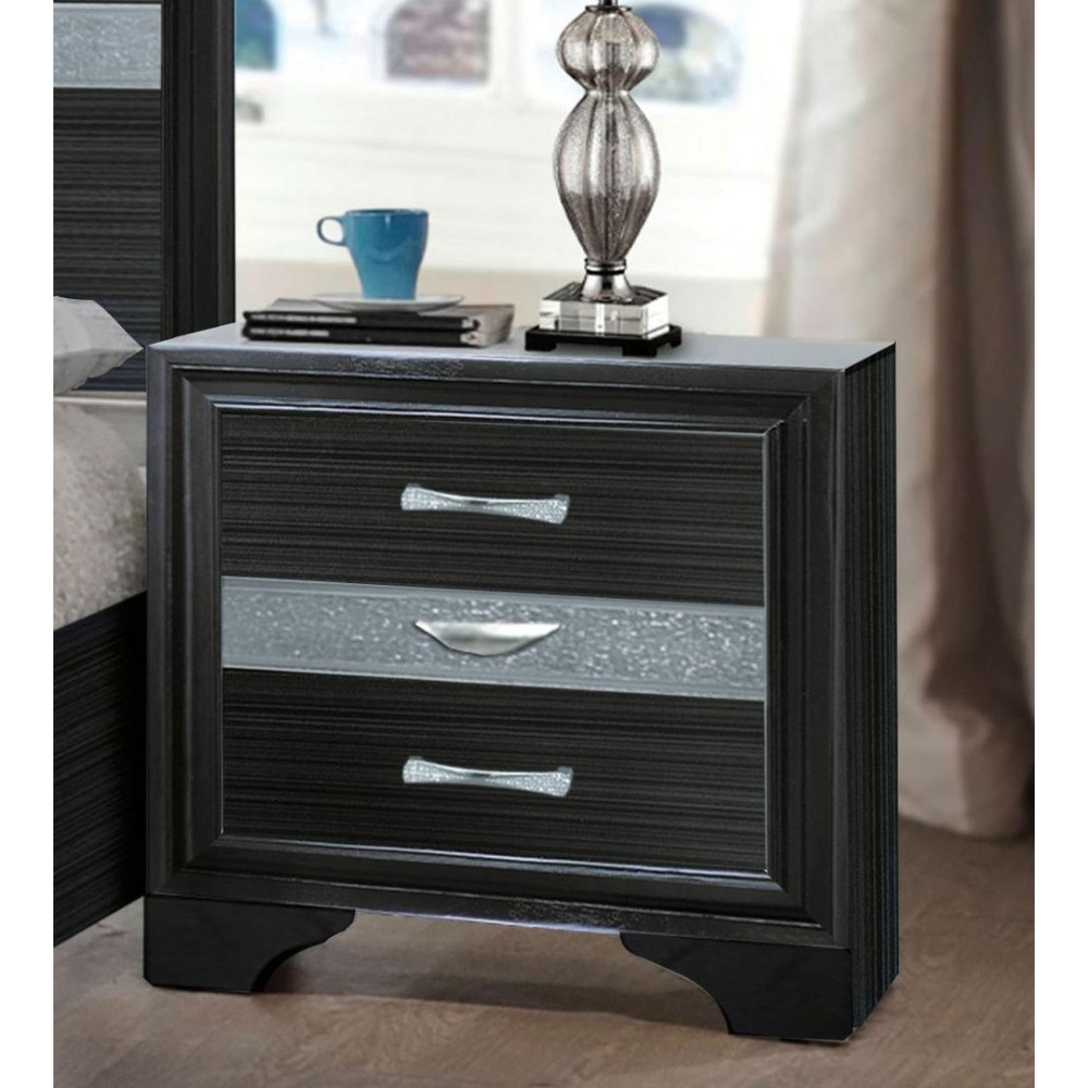 Two Tone Wooden Nightstand With Three Drawers, Black And Silver- Saltoro Sherpi
