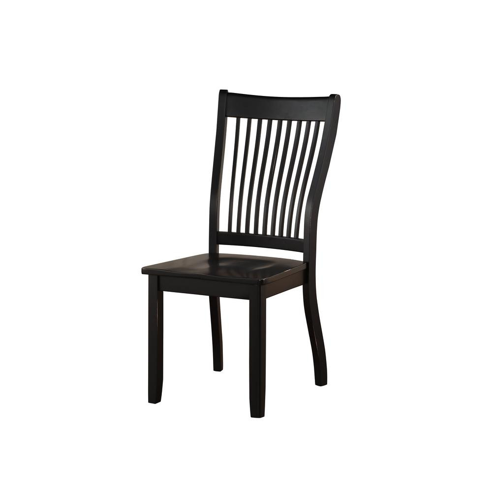 Transitional Style Wooden Side Chair With Slatted Backrest, Set Of 2, Black- Saltoro Sherpi